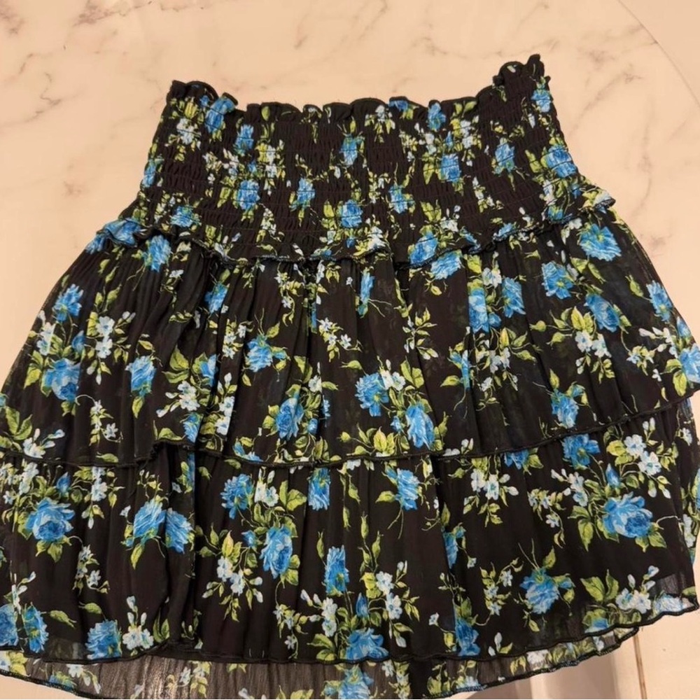 Katie J NYC Black and Blue Floral Mini Skirt